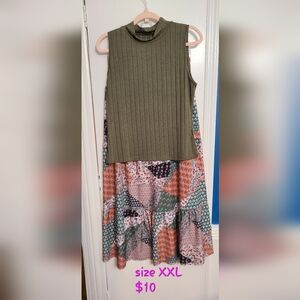 Chic Olive Top and Multicolor Maxi Skirt